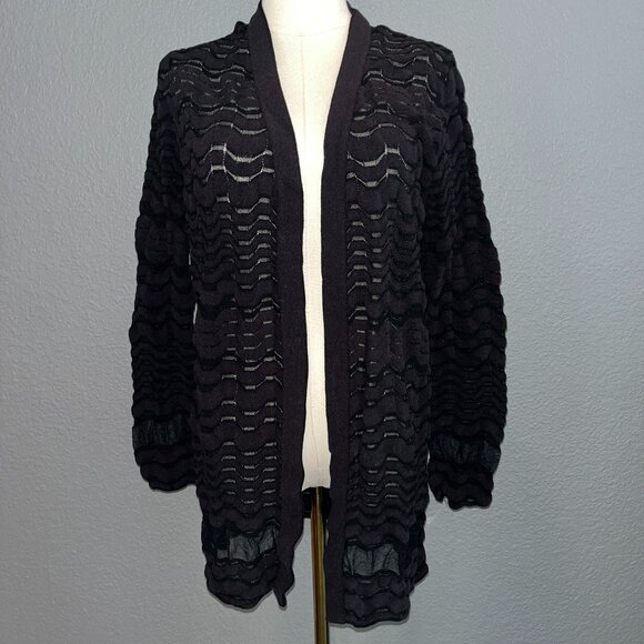 MISSONI BLACK ZIG ZAG PATTERN MESH OPEN CARDIGAN MADE IN ITALY EUC IT48 = US 12 - Picture 1 of 15